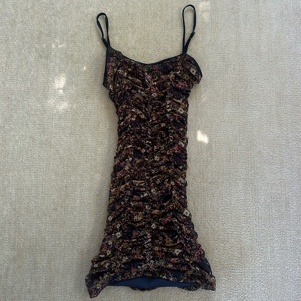Rouched floral mini dress